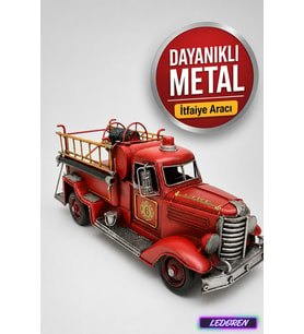 Dekoratif Metal İtfaiye Arabası El Yapımı Vintage Nostaljik Kırmızı Biblo Ev Ofis Hediyelik C0773