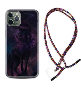 Apple iPhone 11 12 13 14 Pro Max Kılıf Boyun Asklı Rasta Silikon Black Purple Wolf 1791