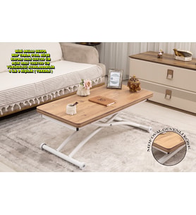 Mini Akıllı Sehpa Üst Tabla Oval Köşe Efesçam Alt Ayak Beyaz Dışa K