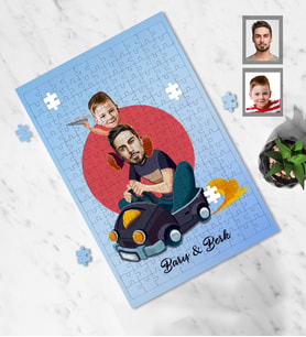 Kişiye Özel Babalar Günü Baba Erkek Çocuk Karikatürlü A3 240 Parça Puzzle Model-1