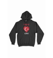 İzmir Türkiye Bayraklı Kalpli Siyah Sweatshirt Hoodie