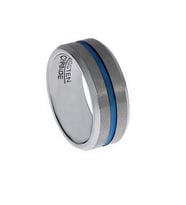 Erkek Mavi Çizgi Detay Gümüş Renk Tungsten Yüzük