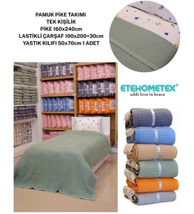 ETEHOMETEX HAVUZLU PİKE TAKIMI %100 PAMUK TEK KİŞİLİK