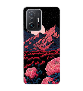 Xiaomi Mi 11T - 11T Pro Uyumlu Şakayıklar ve Dağ Manzarası Tasarımlı Şeffaf Telefon Kılıfı