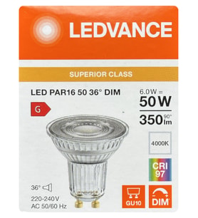 (1 Adet) Ledvance 6W Ilık Beyaz (4000K) Dim Edilebilir GU10 Duylu Cam Spot Ampul
