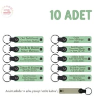 Açık Yeşil & Sütlü Kahve, Anneler Günü İçin İsim Yazılı Hatıra Anahtarlık 10’lu Set