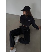 Nare Siyah Crop Sweatshirt Eşofman Altı Kadın I·kili Takım
