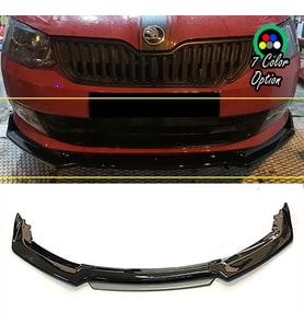 Skoda Rapid Gri Renkli Şeritli Dilli Ön Lip 4 Prç Parlak Siyah ABS