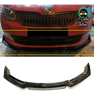 Skoda Rapid Gri Renkli Şeritli Dilli Ön Lip 4 Prç Parlak Siyah ABS