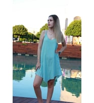 Kadın Mint Naturel Dokuma Askılı Yazlık Mini Elbise