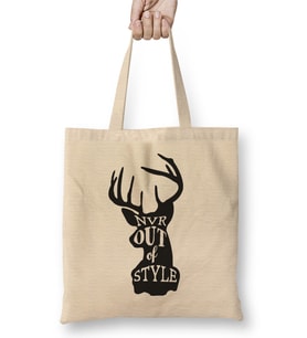 Retro Animal Stag Nvr Out of Style Black Bez Çanta Uzun Saplı