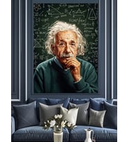 Formül Yazan Düşünceli Albert Einstein Dekoratif Kanvas - Mdf Ahşap Tablo