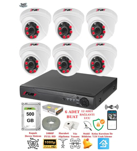 FURY 6 Kameralı 5mp 3.6mm Lens 2mp Görüntü 6 Atom Led Gece Görüşlü FullHd Güvenlik Kamerası 1412A 500GB