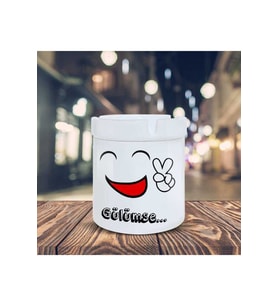 Gülümseyen Yüz Emojisi Baskılı Seramik Küllük Kül Tablası-302178