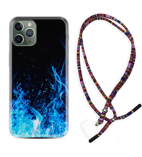 Apple iPhone 11 12 13 14 Pro Max Kılıf Boyun Asklı Rasta Silikon Blue Fire 1678