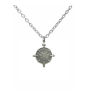 Viking Pusulası (Vegvísir) Figürlü Unisex Kolye – 60 cm Zincirli, Yön ve Koruma Sembolü (Gümüş)