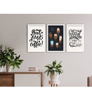 BK Home Coffee Tasarımlı Dekoratif 3’lü Ahşap Beyaz Çerçeveli Tablo-7