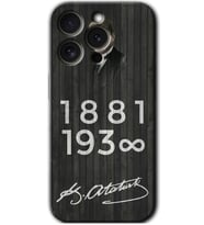 İphone 15 Pro Max Kılıf HD Desen Baskılı Kılıf - Atatürk Ahşap İmza