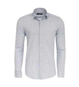 Beyaz Mini Kare Desenli Slim Fit Gömlek - Wessi