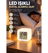 Dekoratif Küp Saat LED Işıklı Dijital Saat Alarm ve Sıcaklık Özellikli