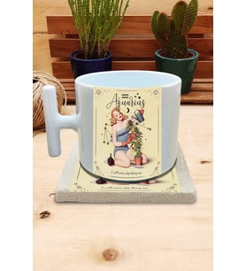 Burçlar/Kova Burcu Set 9 - T Kulplu Fincan Kupa-Taş Bardak Altlığı 1