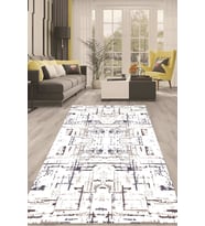 Dijital Kaymaz Taban Yıkanabilir Modern Renkli Salon Halısı Mutfak Halısı Yolluk ND-HT-1340 (Beyaz)