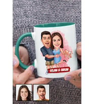 Sevgiliye Hediye Evlenme Teklifi Temalı Karikatürlü Yeşil Kupa Bardak