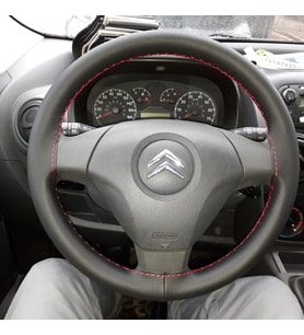 DİKİŞLİ DİREKSİYON KILIFI SİYAH DERİ KIRMIZI DİKİŞLİ CITROEN NEMO İÇİN