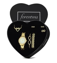 Forentina Gold Sonsuzluk Kolye Küpe Bileklik Yüzük Saat Hediye Takı Seti PS3919