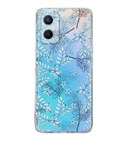 PrintiFy Oppo A96 Uyumlu Kamera Korumalı Floral Mavi Tasarımlı Şeffaf Silikon Kılıf