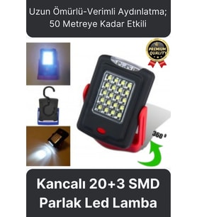 Premium Kancalı Asılabilir Mıknatıslı Pilli Beyaz Işık 50 Metre Mesafeli 20+3 SMD Parlak Led Lamba (Çok Renkli)