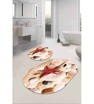 Kırmızı Marin Desen Oval Banyo Klozet Paspas Seti BS070