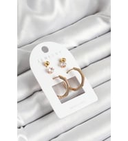 Pirinç Zirkon Taş Ve Kemik Halka Figürlü Gold Renk 3'lü Çift Kadın Küpe Set (Altın)
