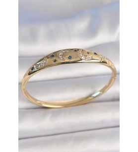 Pirinç Gold Renk Zirkon Taşlı Hilal İşleme Mavi Taşlı Yıldız Detay Kadın K - HPSBYI6401-6