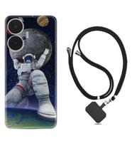 Realme C55 Kılıf Silikon Boyun Askılı İpli Desenli Silikon Astronot ve Dünya 1759