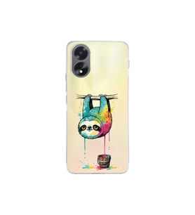 Oppo Reno A38 ile Uyumlu Splash Tembel Hayvan Tasarımlı Şeffaf Silikon Kılıf