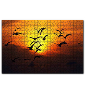 Cakapuzzle Günbatımı Kuşlar Silüet 120 Parça Puzzle Yapboz MDF (Ahşap)