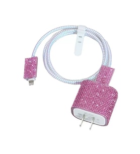 Işıltılı Taşlı Lüx Şarj Aleti Koruyucu 4in1 Set (Rose)