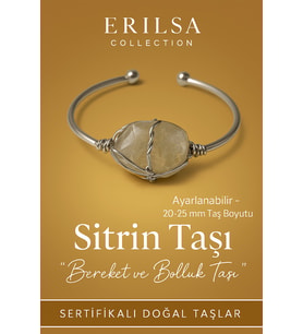 Sertifikalı Doğal Sitrin Taşı Gümüş Kaplama Ayarlanabilir Bileklik – Bereket ve Bolluk Taşı (Çok Renkli)