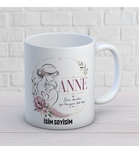 Kişiye Özel Anne Bebek Çizimli İsimli Seramik Kupa Bardak
