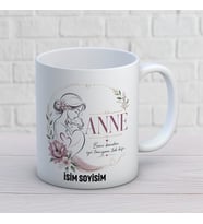 Kişiye Özel Anne Bebek Çizimli İsimli Seramik Kupa Bardak