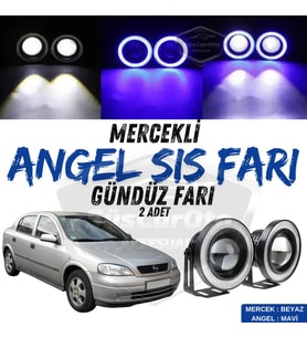 Opel Astra G 1998-2004 Uyumlu Mercekli Angel Sis Farı Metal 76 mm Mavi Halkalı Gündüz Farı 2 Adet