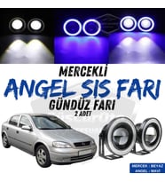 Opel Astra G 1998-2004 Uyumlu Mercekli Angel Sis Farı Metal 76 mm Mavi Halkalı Gündüz Farı 2 Adet