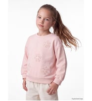 LCW Kids Pembe Bisiklet Yaka Nakışlı Kız Çocuk Sweatshirt