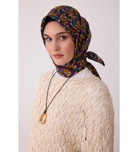 Geometrik Desen %100 Twill İpek Eşarp BE02