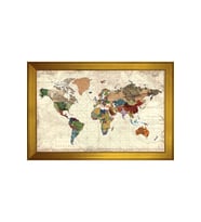 Harita Temalı Kanvas Tablo 80 x 110 cm Gold Çerçeve