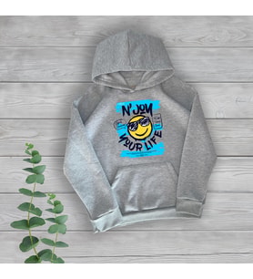 N'Joy Your Life Göğüs Baskılı Unisex Oversize Gri Sweatshirt
