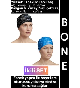 #Bone Konforlu Esnek Yumuşak Havuz Deniz Yüzme Kaygan İç Yüzey Şık Su Geçirmez Saç Bonesi İkili SET