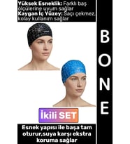#Bone Konforlu Esnek Yumuşak Havuz Deniz Yüzme Kaygan İç Yüzey Şık Su Geçirmez Saç Bonesi İkili SET