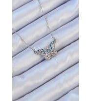 pilelistore 316L Çelik Zincir Gümüş Renk Zirkon Taşlı Nazarlı Kelebek Kolye - TJ-BKO9102